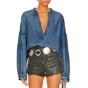 We The Free Jade Blue Denim Top SZ M
